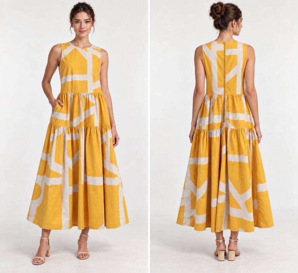 Jakke Dress XS Yellow Ivory Abstract Cotton